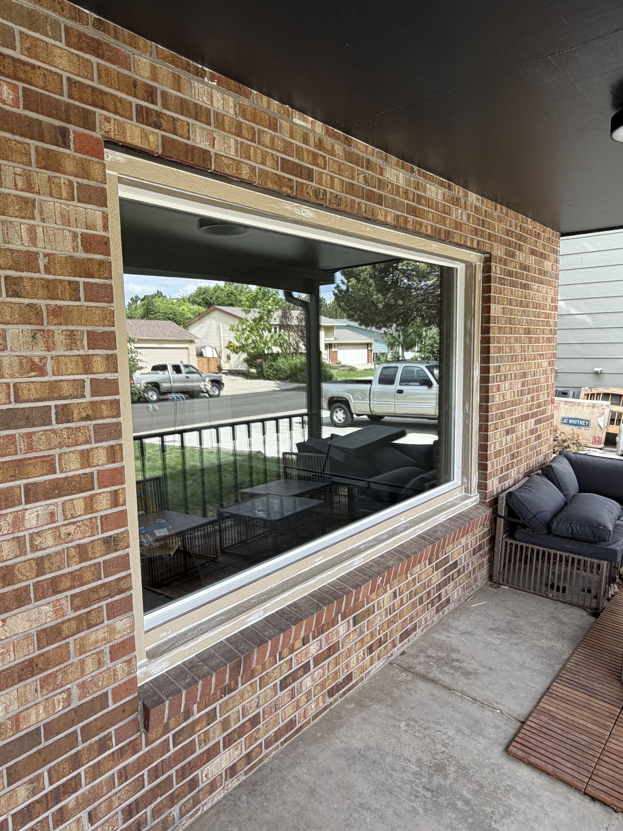 Large finished window installation viewed from inside
