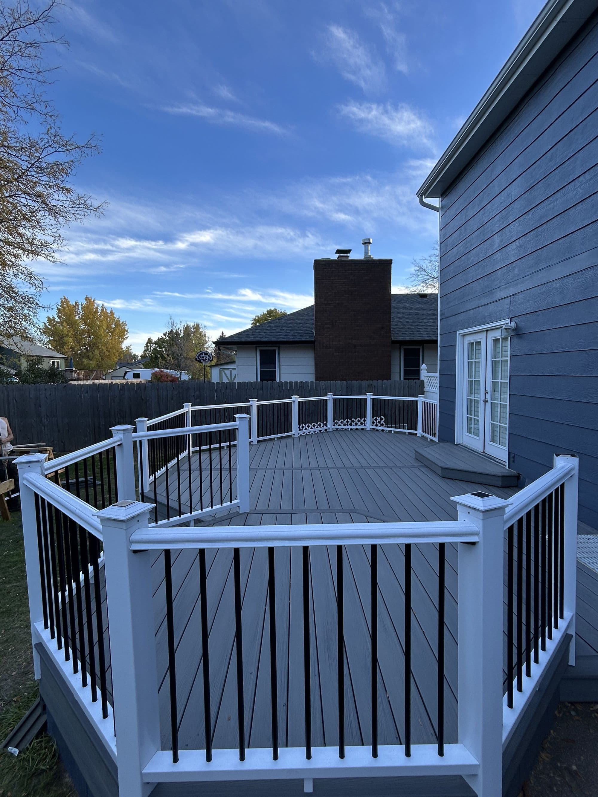 Finished wood deck, wide view