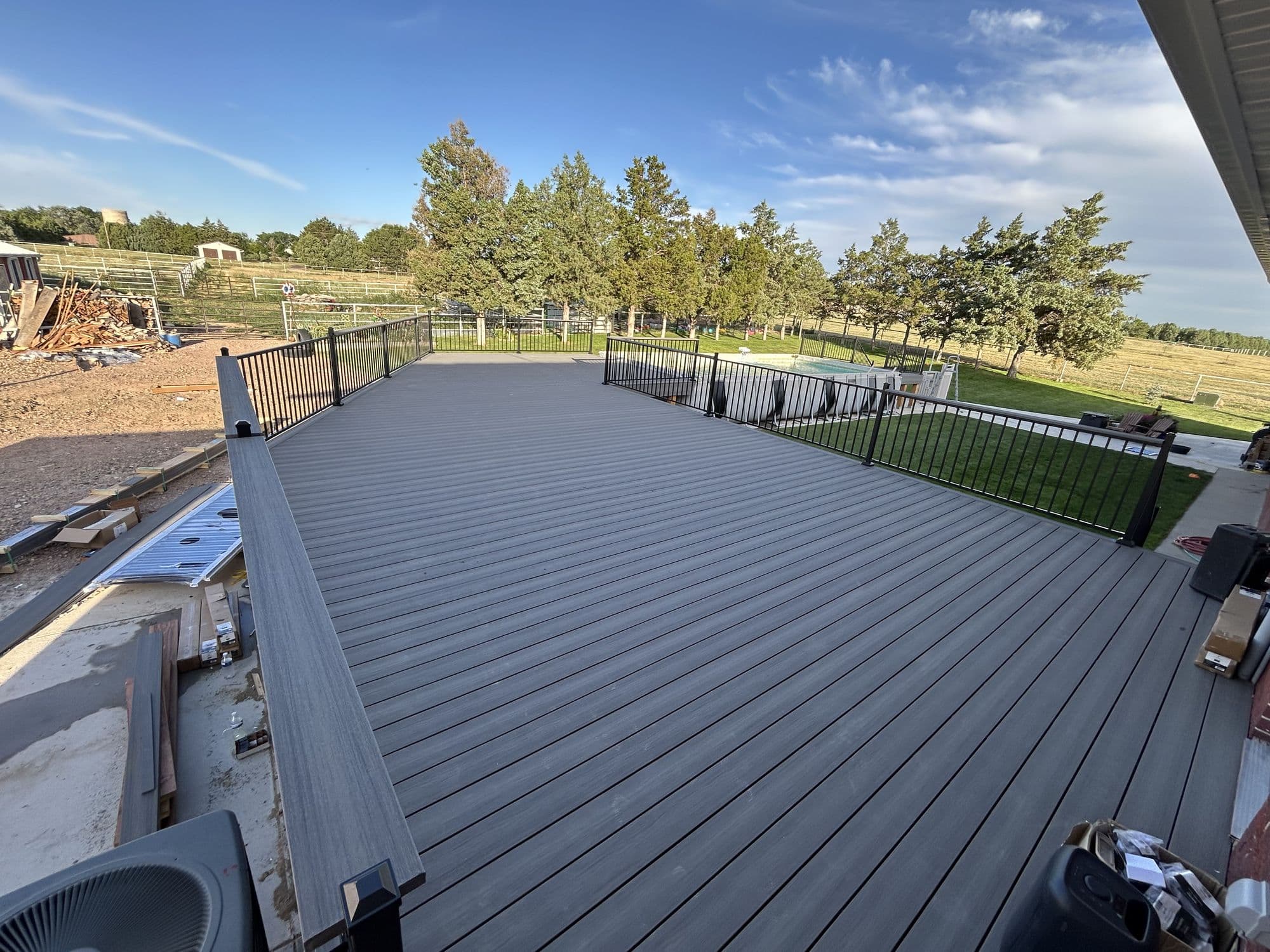 Finished composite pool deck, wide view