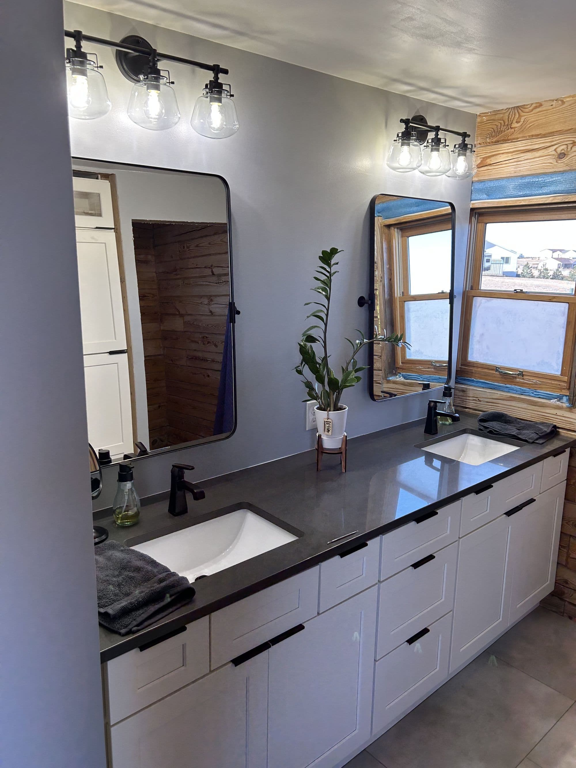 Finished bathroom vanity, remodel detail