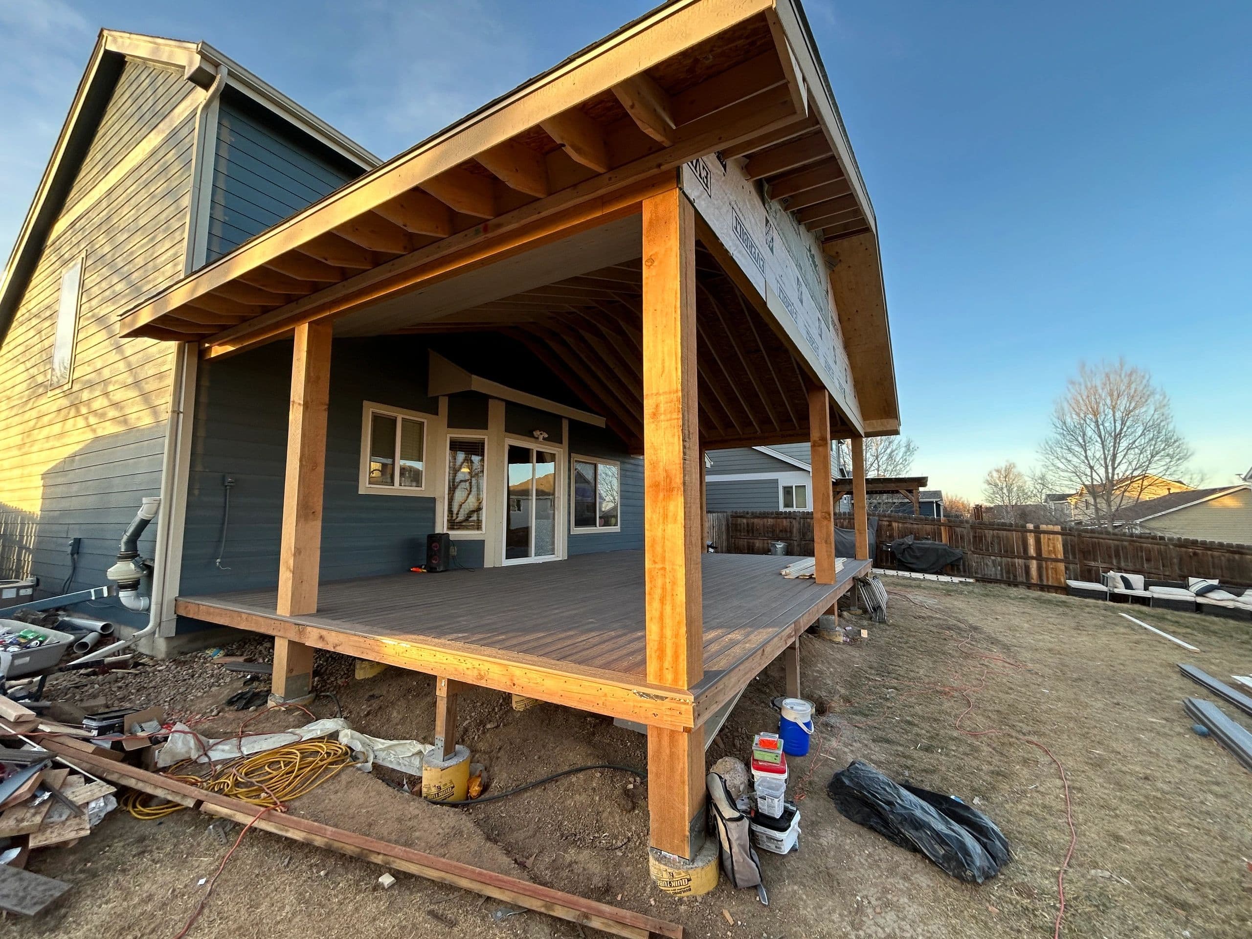 Covered deck and patio under construction