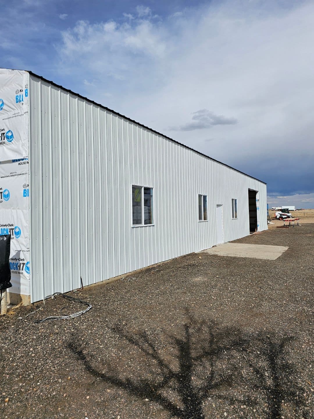 Pole barn construction nearing completion, Eaton, Colorado